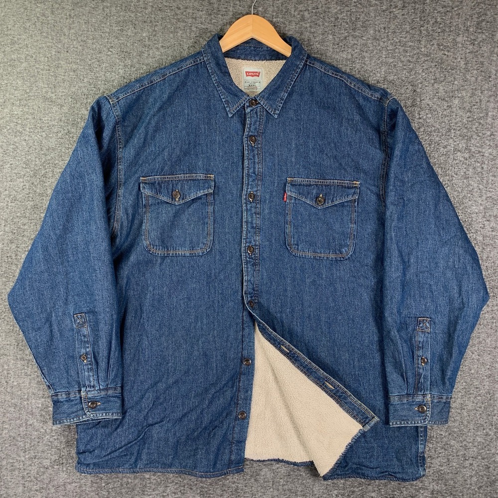 Levis Denim Shirt Jacket Men 3XL Sherpa Lined Workwear Regular Blue Shacket